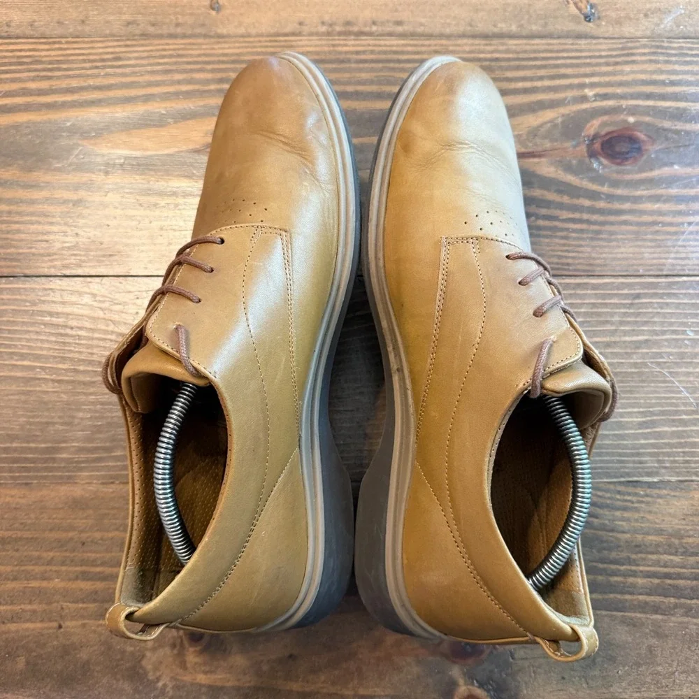 Amberjack Mens Original Oxford Size 12 Tan Leather Dress Shoes Comfort Plain Toe
